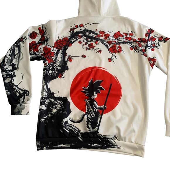 Dragon Ball Z Men's Size L Goku Red Cherry Blossom Tree Anime Hoodie Sweater - Picture 16 of 16